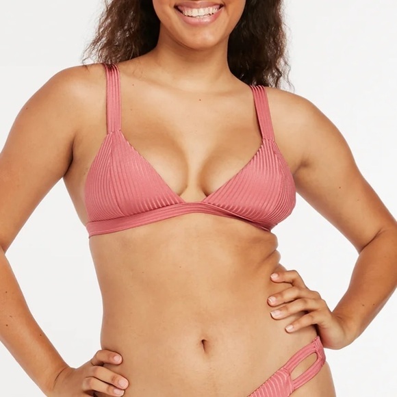 NWT Volcom Simply Rib Triangle Bikini Top in Dusty Rose - Picture 2 of 7